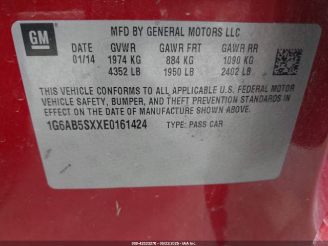 1G6AB5SXXE0161424 Cadillac ATS LUXURY