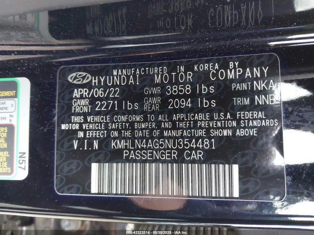 KMHLN4AG5NU354481 Hyundai mpi nu pe
