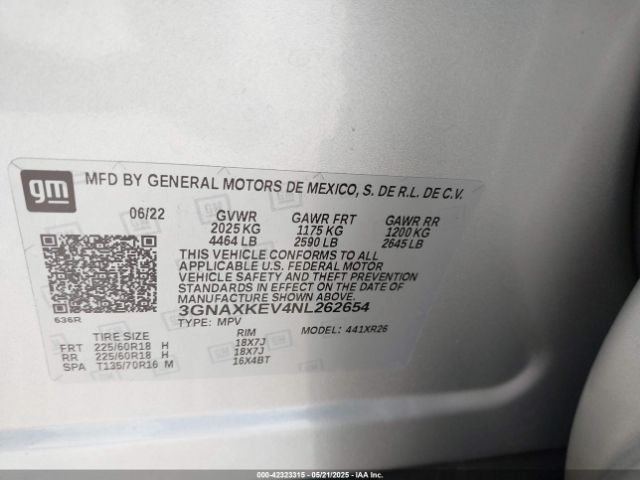 3GNAXKEV4NL262654 Chevrolet lyx