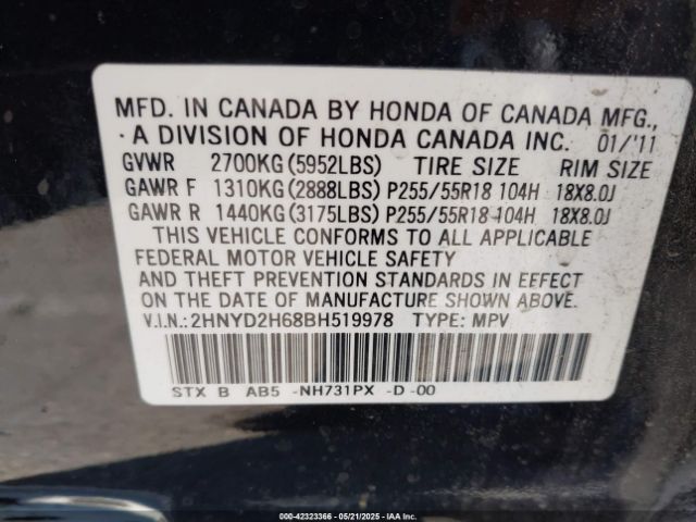 2011 ACURA MDX 2HNYD2H68BH519978 Photo 8