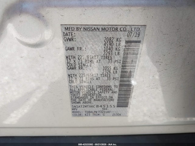 Nissan ROGUE S 2019 5N1AT2MTXKC845155 Image 9