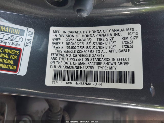 2HKRM3H78EH512789 Honda Cr-v Ex-l