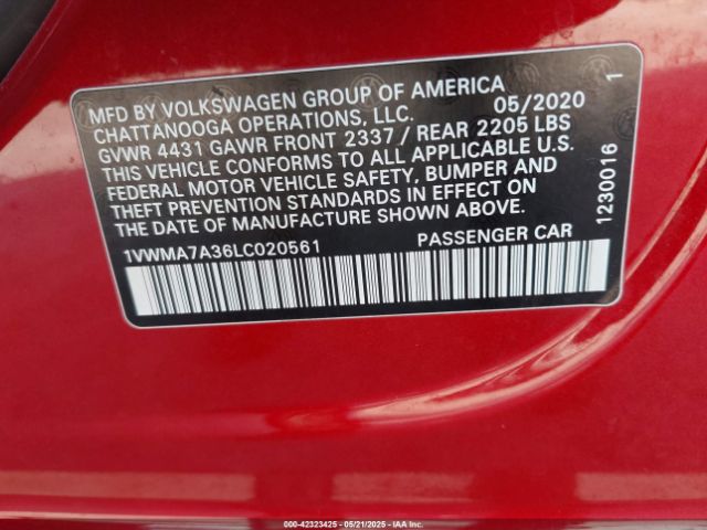 2020 VOLKSWAGEN PASSAT 1VWMA7A36LC020561 Photo 8