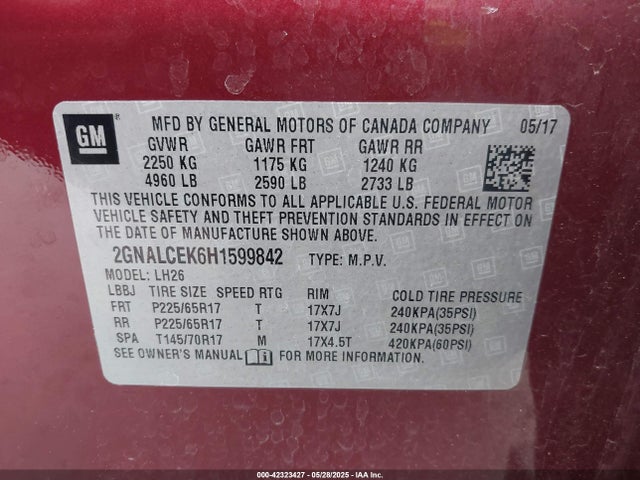 2GNALCEK6H1599842 Chevrolet EQUINOX LT