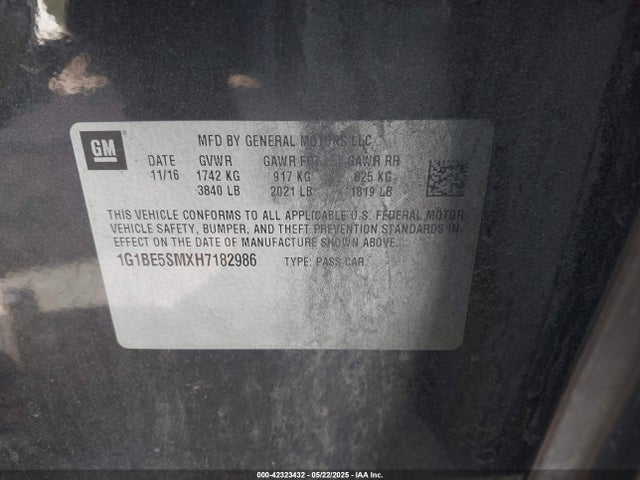 1G1BE5SMXH7182986 Chevrolet Cruze Lt Auto
