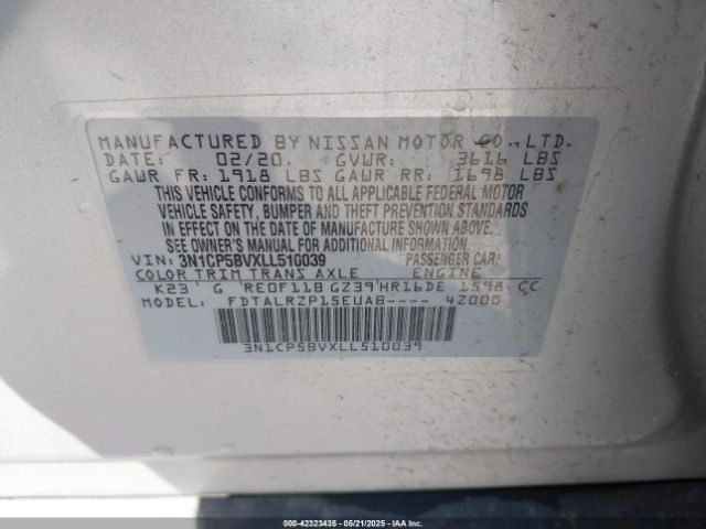 3N1CP5BVXLL510039 Nissan 2020