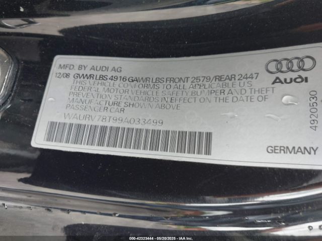 2009 AUDI S5 WAURV78T99A033499 Photo 8