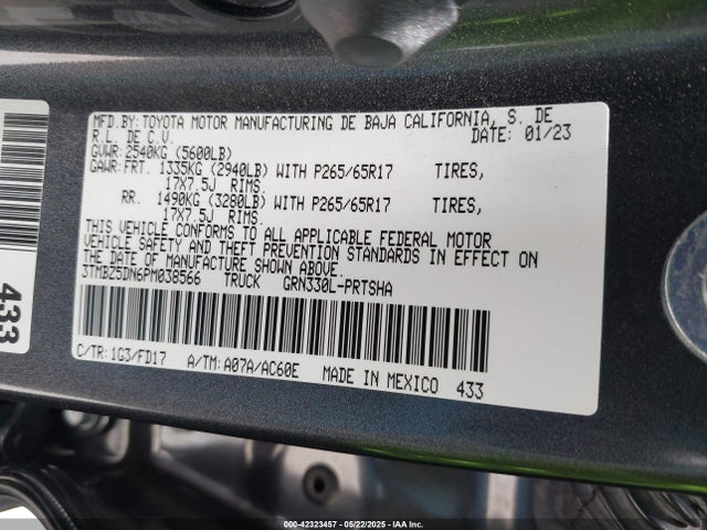 3TMBZ5DN6PM038566 Toyota 2gr-fks