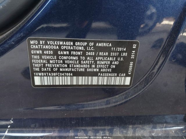 1VWBV7A38FC047664 Volkswagen Passat 2.0l Tdi Se