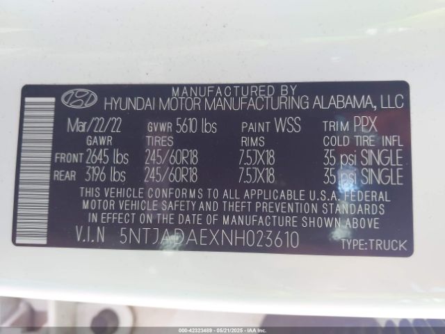 2022 HYUNDAI SANTA CRUZ 5NTJADAEXNH023610 Photo 8