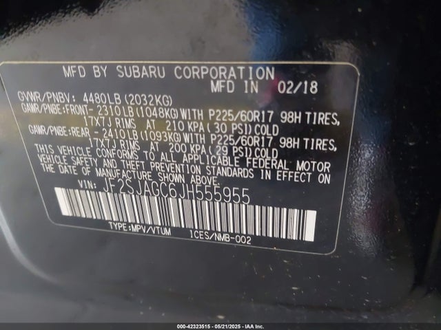 JF2SJAGC6JH555955 Subaru naturally aspirated u5