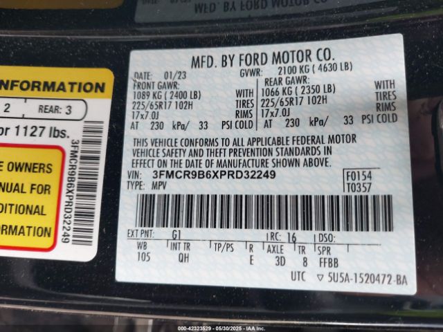 3FMCR9B6XPRD32249 Ford Bronco Sport Big Bend