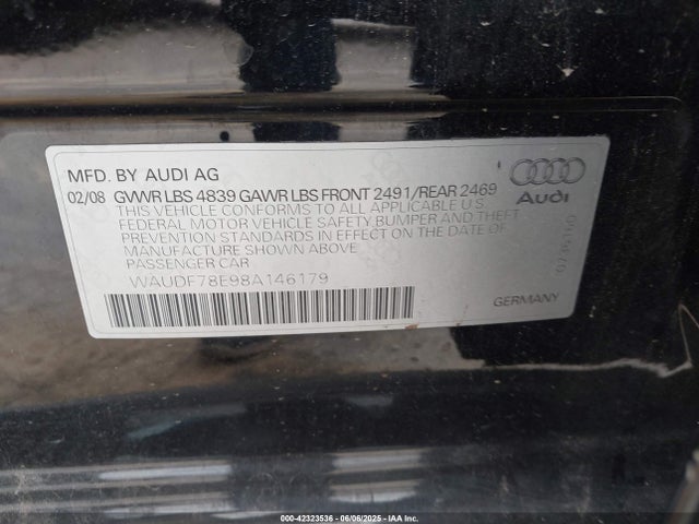 2008 AUDI A4 WAUDF78E98A146179 Photo 8