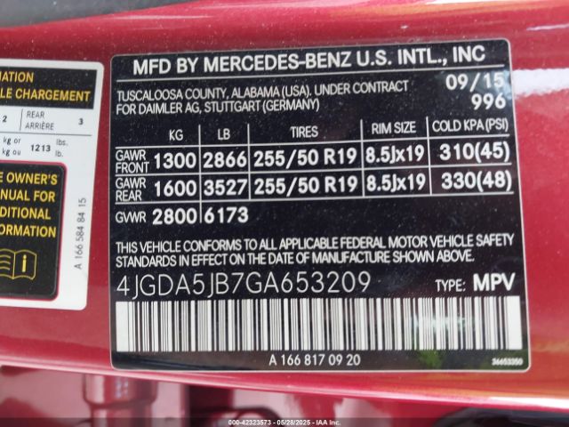 4JGDA5JB7GA653209 Mercedes-Benz GLE 350