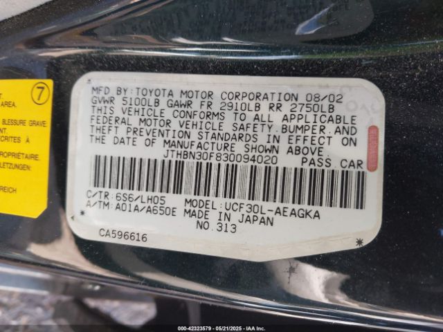 2003 LEXUS LS 430 JTHBN30F830094020 Photo 8