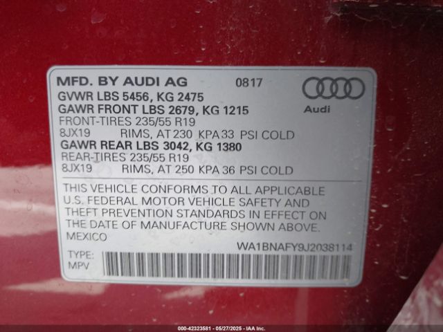 WA1BNAFY9J2038114 Audi Q5 2.0t Premium/2.0t Tech Premium