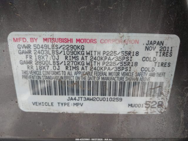 2012 MITSUBISHI OUTLANDER JA4JT3AW2CU010259 Photo 8