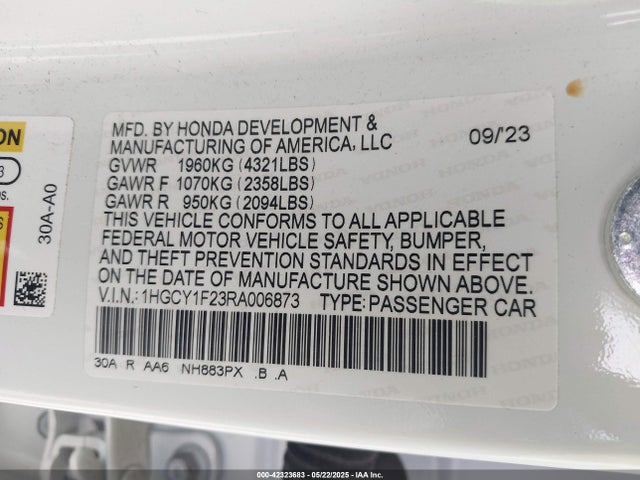 1HGCY1F23RA006873 Honda ACCORD LX