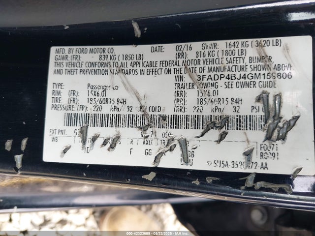 3FADP4BJ4GM159806 Ford 1.6l ti-vct premium fuel