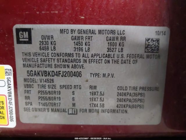 5GAKVBKD4FJ200406 Buick Enclave Leather