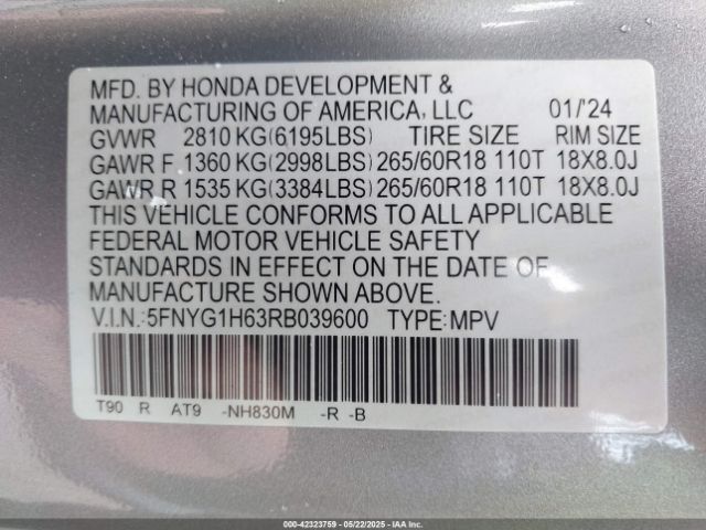 5FNYG1H63RB039600 Honda Pilot Trailsport