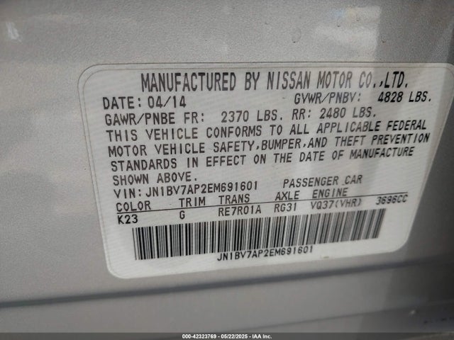 JN1BV7AP2EM691601 Infiniti 2014