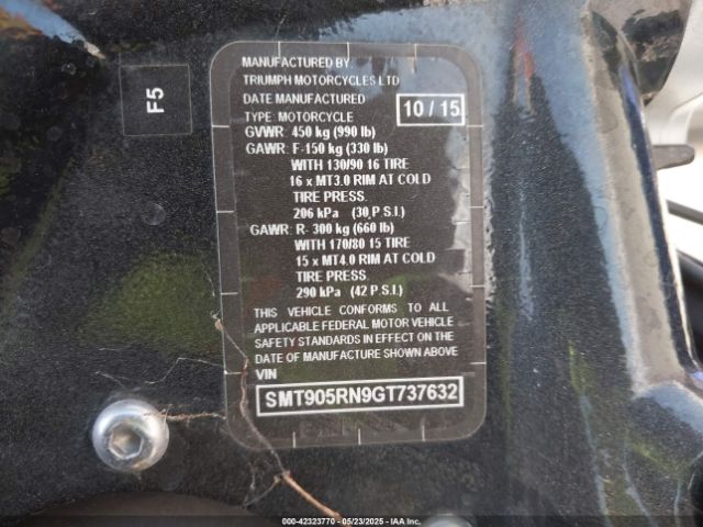 2016 TRIUMPH MOTORCYCLE AMERICA SMT905RN9GT737632 Photo 9