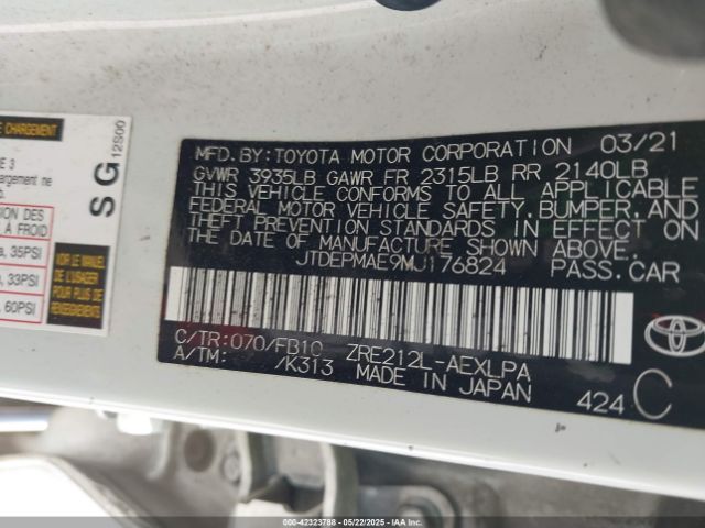 2021 TOYOTA COROLLA JTDEPMAE9MJ176824 Photo 8