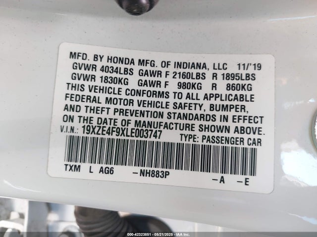 19XZE4F9XLE003747 Honda leb6