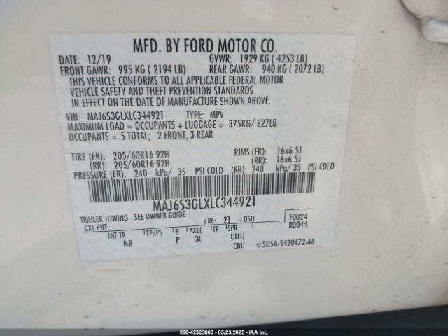2020 FORD ECOSPORT MAJ6S3GLXLC344921 Photo 8