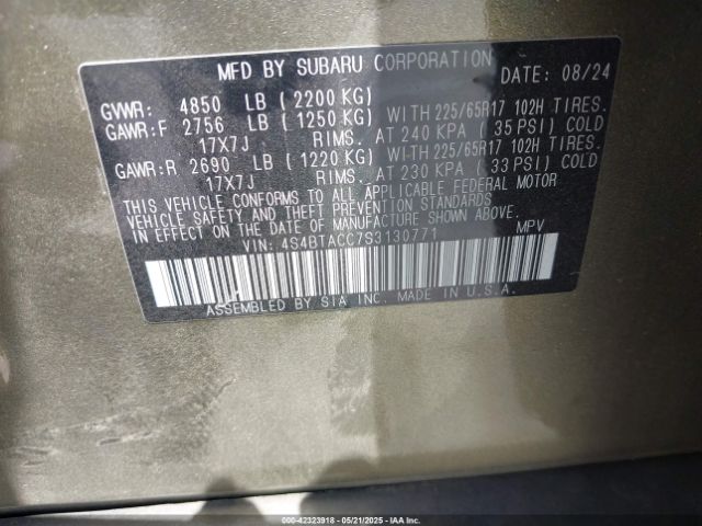 2025 SUBARU OUTBACK 4S4BTACC7S3130771 Photo 8