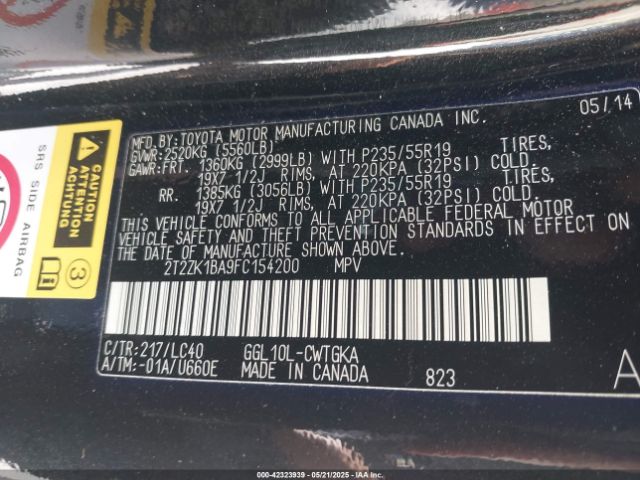 2T2ZK1BA9FC154200 Lexus RX 350