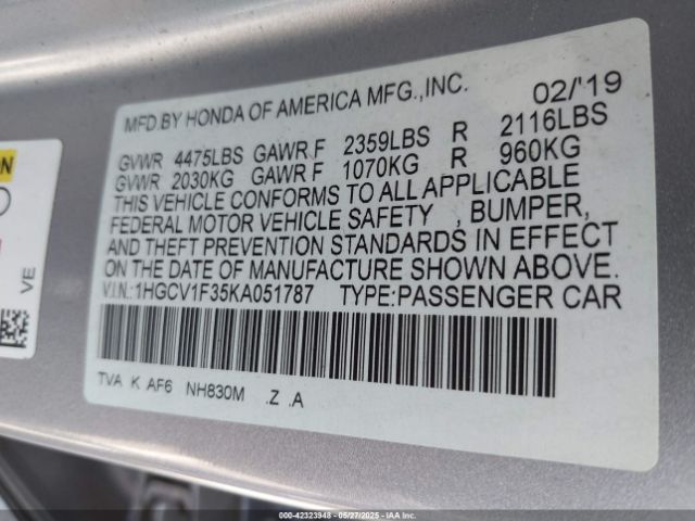 1HGCV1F35KA051787 Honda Accord Sport