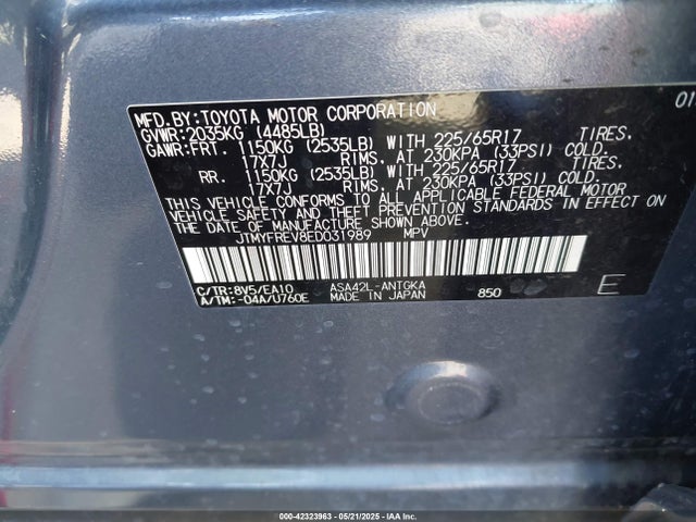 JTMYFREV8ED031989 Toyota 2ar-fe