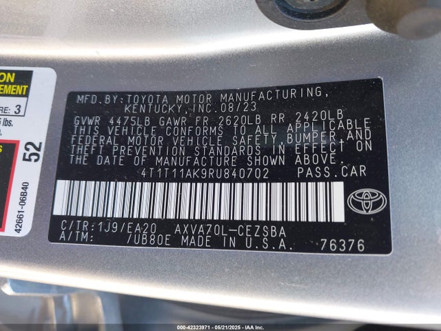 4T1T11AK9RU840702 Toyota a25a-fks
