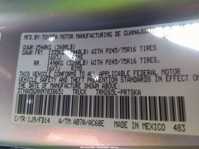 2022 TOYOTA TACOMA 3TYAX5GNXNT038651 Photo 8