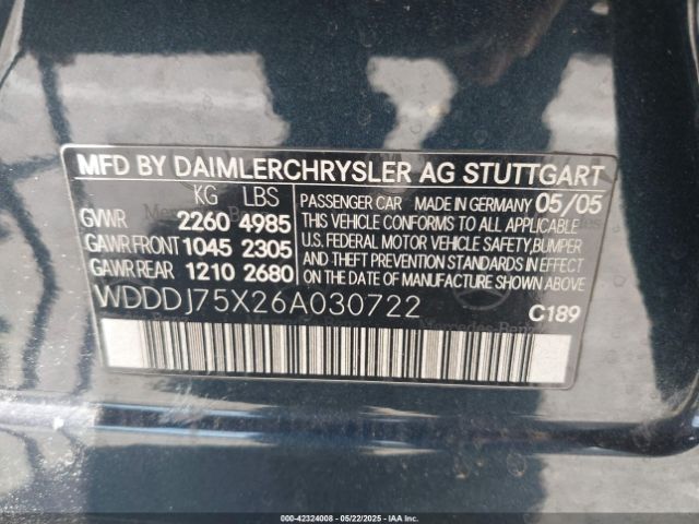 2006 MERCEDES-BENZ CLS 500 WDDDJ75X26A030722 Photo 8