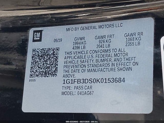 2019 CHEVROLET CAMARO 1G1FB3DS0K0153684 Photo 8