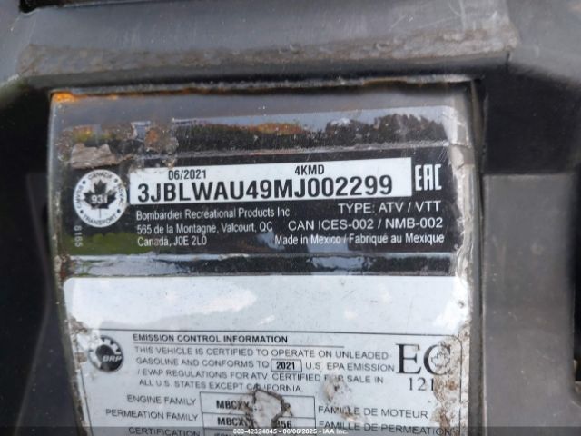 2021 CAN-AM OUTLANDER 3JBLWAU49MJ002299 Photo 9