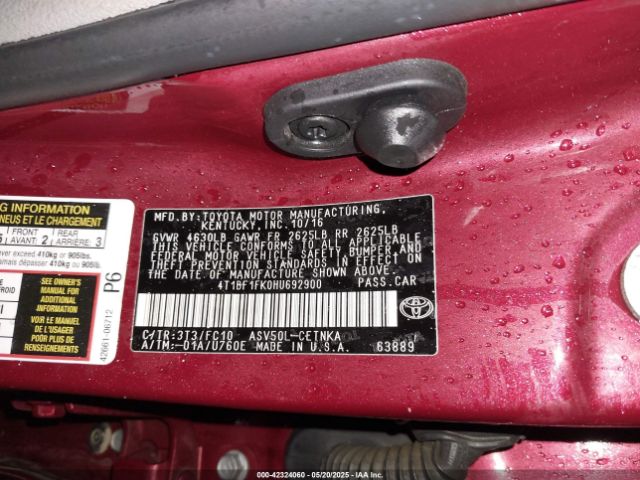 4T1BF1FK0HU692900 Toyota 2ar-fe