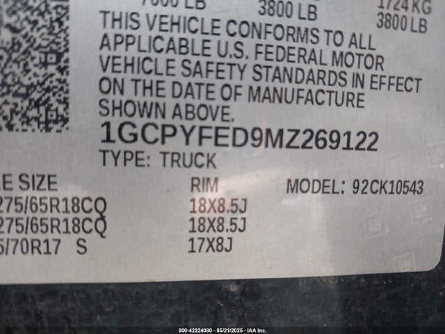 1GCPYFED9MZ269122 Chevrolet Silverado 1500 4wd  Short Bed Lt Trail Boss