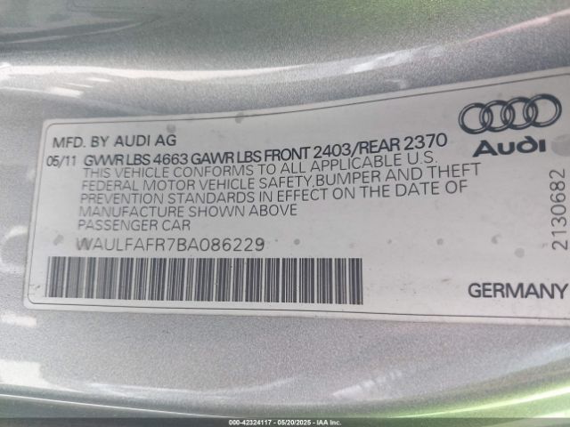 2011 AUDI A5 WAULFAFR7BA086229 Photo 8