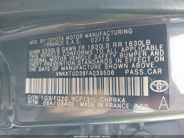 VNKKTUD38FA039506 Toyota Yaris L/le/se