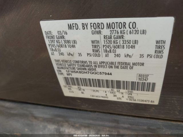 2016 FORD EXPLORER 1FM5K8DH7GGC57944 Photo 8