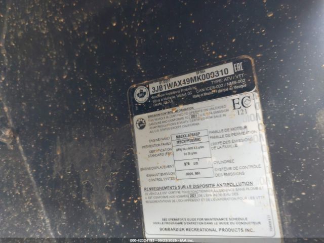 2021 CAN-AM MAVERICK SPORT 3JB1WAX49MK000310 Photo 9