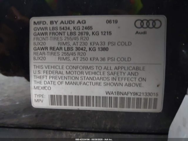 2019 AUDI Q5 WA1BNAFY9K2133015 Photo 8
