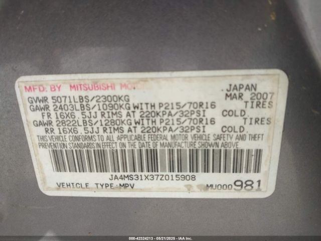 2007 MITSUBISHI OUTLANDER JA4MS31X37Z015908 Photo 8