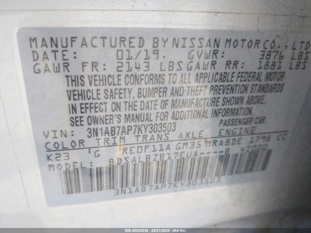 3N1AB7AP7KY303503 Nissan SENTRA S