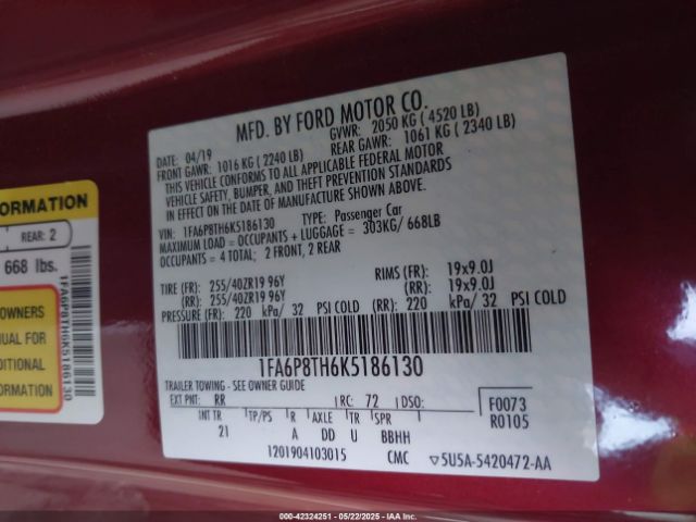 2019 FORD MUSTANG 1FA6P8TH6K5186130 Photo 8
