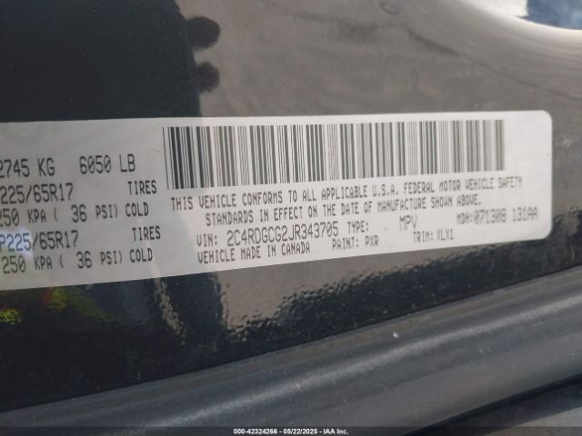 2C4RDGCG2JR343705 Dodge Grand Caravan Sxt